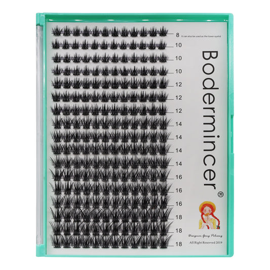 Bodermincer D Curl Black Lashes Clusters M02# 204pcs Per Tray 8-10-12-14-16-18mm Mixed Length