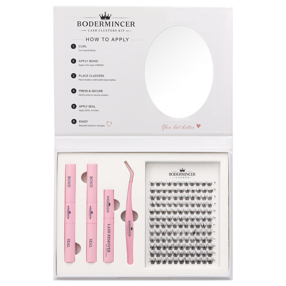 BODERMINCER M06# 8-9-10-11-12mm Mixed Lash Clusters Kit Natural D Curl