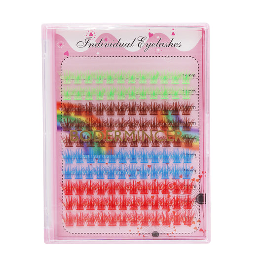 BODERMINCER Eyelashes Color Green+Brown+Blue+Red Mixed C02# Lash Cluster Large Tray 120pcs Lash Cluster DD Curl