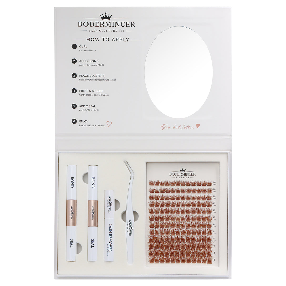 BODERMINCER Champagne Haze-M010 Light Brown Lash Clusters 10-12-14-16mm Mixed Eyelashes D Curl