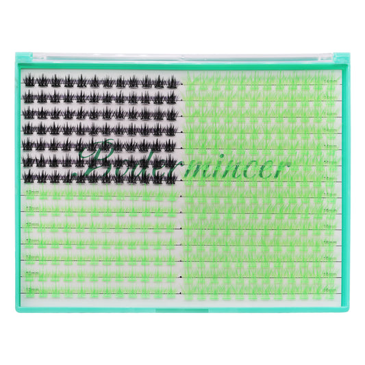 Bodermincer XXXL Large Tray M02# D Curl Black 10mm-Light Green 12mm-Light Green 14mm-Light Green 16mm Mixed Lashes Clusters 336pcs Per Tray