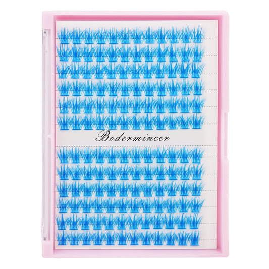 BODERMINCER Eyelashes C02# Color Blue Large Tray 144pcs Lash Cluster C Curl/D Curl/DD Curl 10mm-18mm to Choose