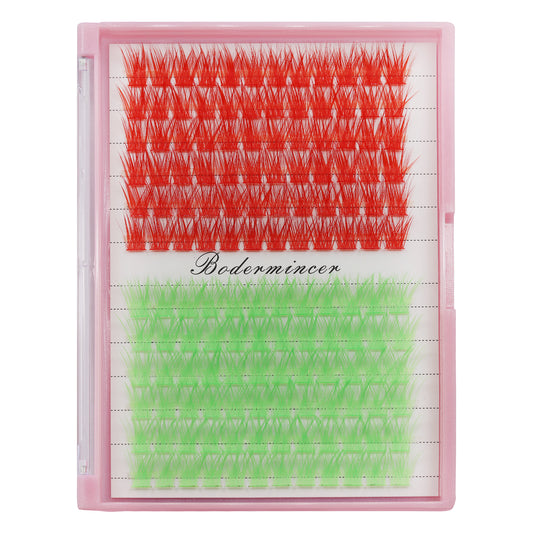 BODERMINCER Eyelashes Color Red+Light Green C01# Lash Cluster 144pcs Large Tray Lash Cluster Complete in Size D Curl/DD Curl to Choose