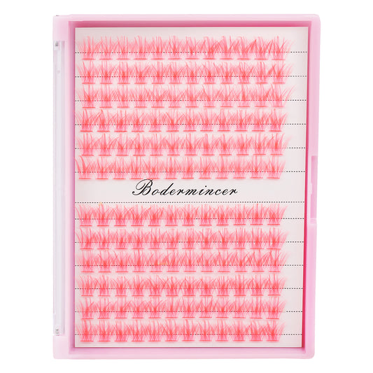 BODERMINCER Eyelashes Color Pink C02# Lash Cluster 144pcs Large Tray Lash Cluster 10-18mmto Choose D Curl/DD Curl to Choose