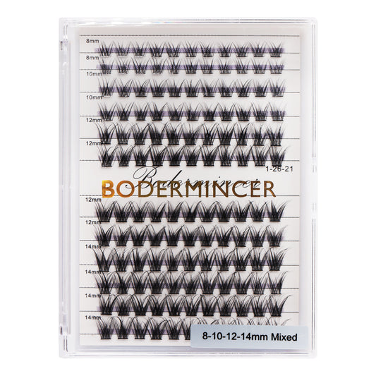 BODERMINCER Eyelashes Color Black C06# Lash Cluster 8-10-12-14mm Mixed 132pcs Large Tray Lash Cluster Complete in Size D Curl/DD Curl to Choose