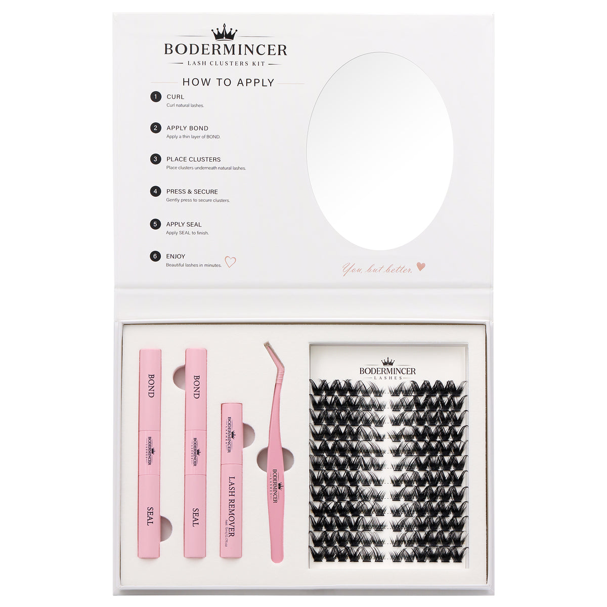 BODERMINCER Midnight Silk-XF02 Pre-mapped Lash Clusters Kit 8-16mm Mixed D Curl