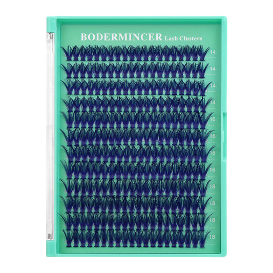 BODERMINCER 40D Blue Individual Lash Extensions 14-16-18mm Mixed Lash Clusters Kit D Curl