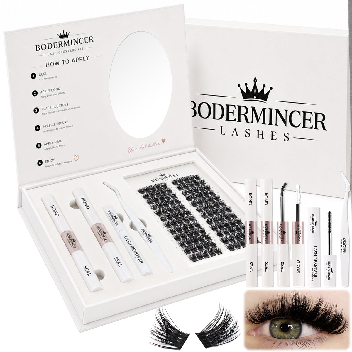 BODERMINCER Veloura-M04-Black 12-14-16mm Mixed Lash Clusters Kit