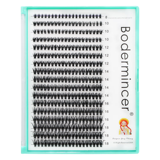 Bodermincer Lashes 40D Black D Curl 8-10-12-14-16-18mm Mixed Tray 340pcs Cluster Lashes