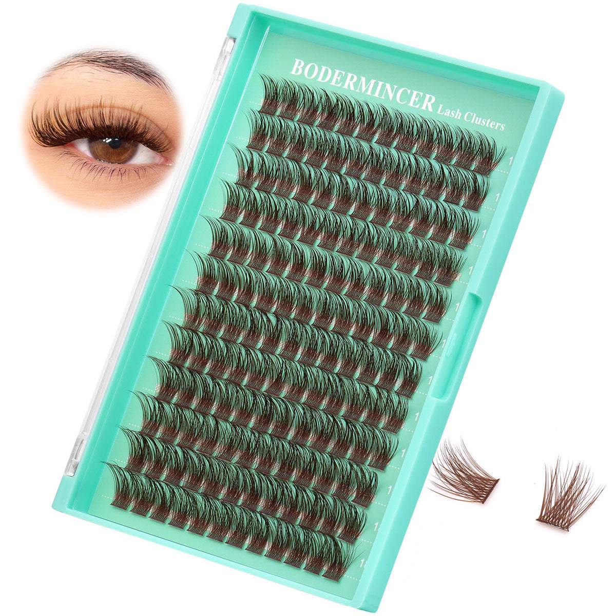 BODERMINCER M010# Dark Brown 14-16-18mm Mixed Lash Clusters Kit D Curl