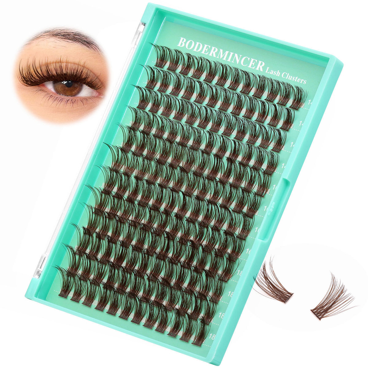 BODERMINCER M06# Dark Brown 14-16-18mm Mixed Lash Clusters Kit D Curl