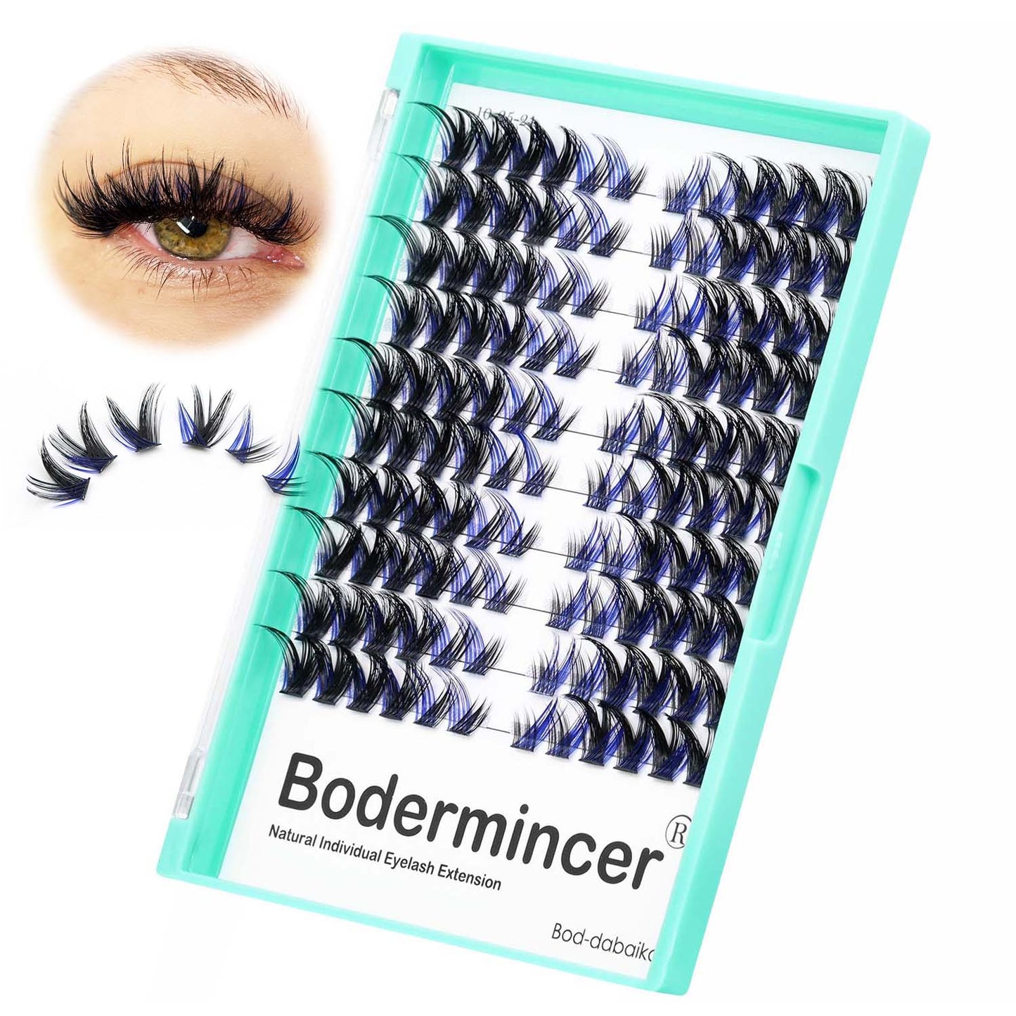 Bodermincer Cat Eyes Blue Black Mixed Lash Kit With Bond and Seal Lash Tweezers