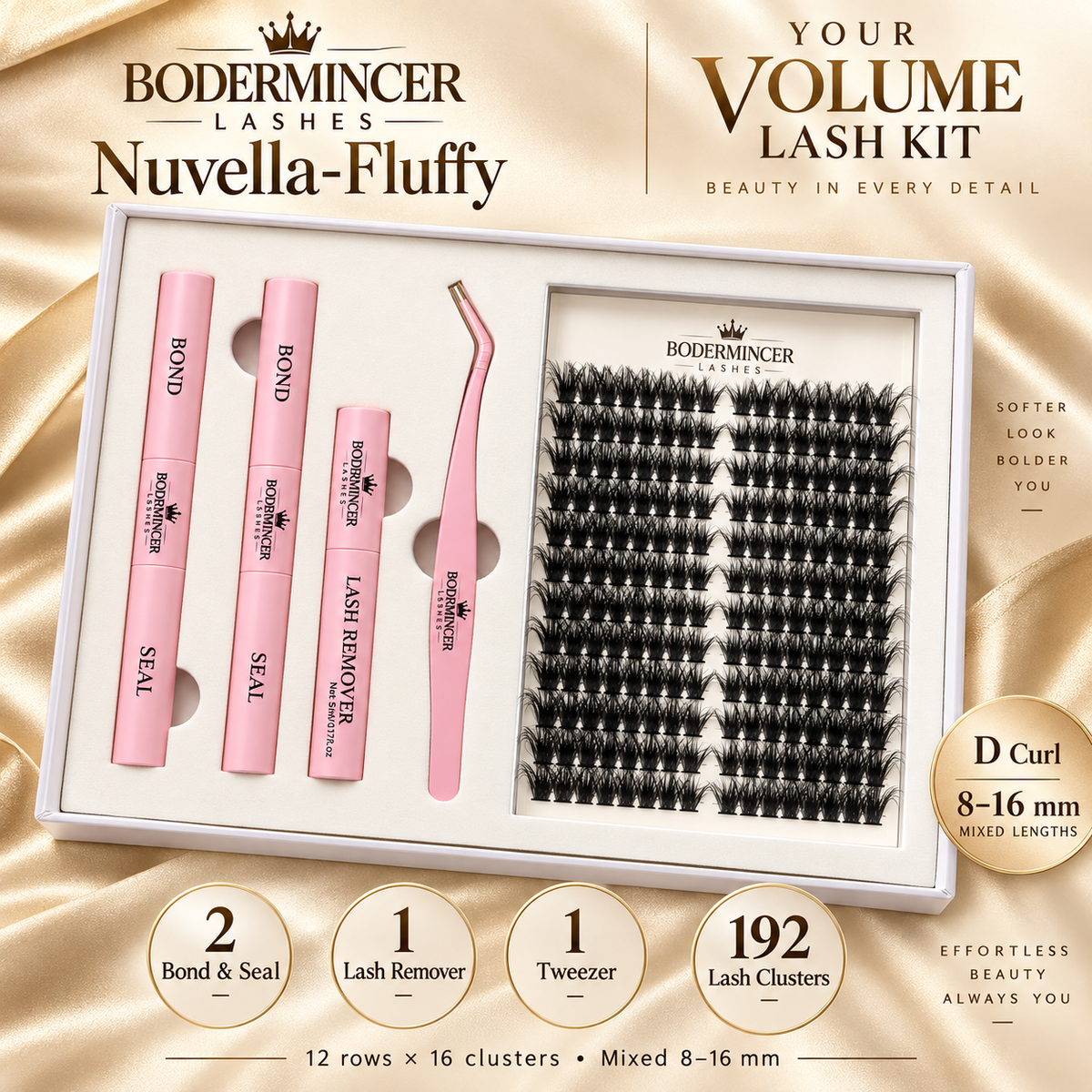 BODERMINCER Nuvella-Fluffy-100D Pre-mapped Lash Clusters Kit 8-16mm Mixed