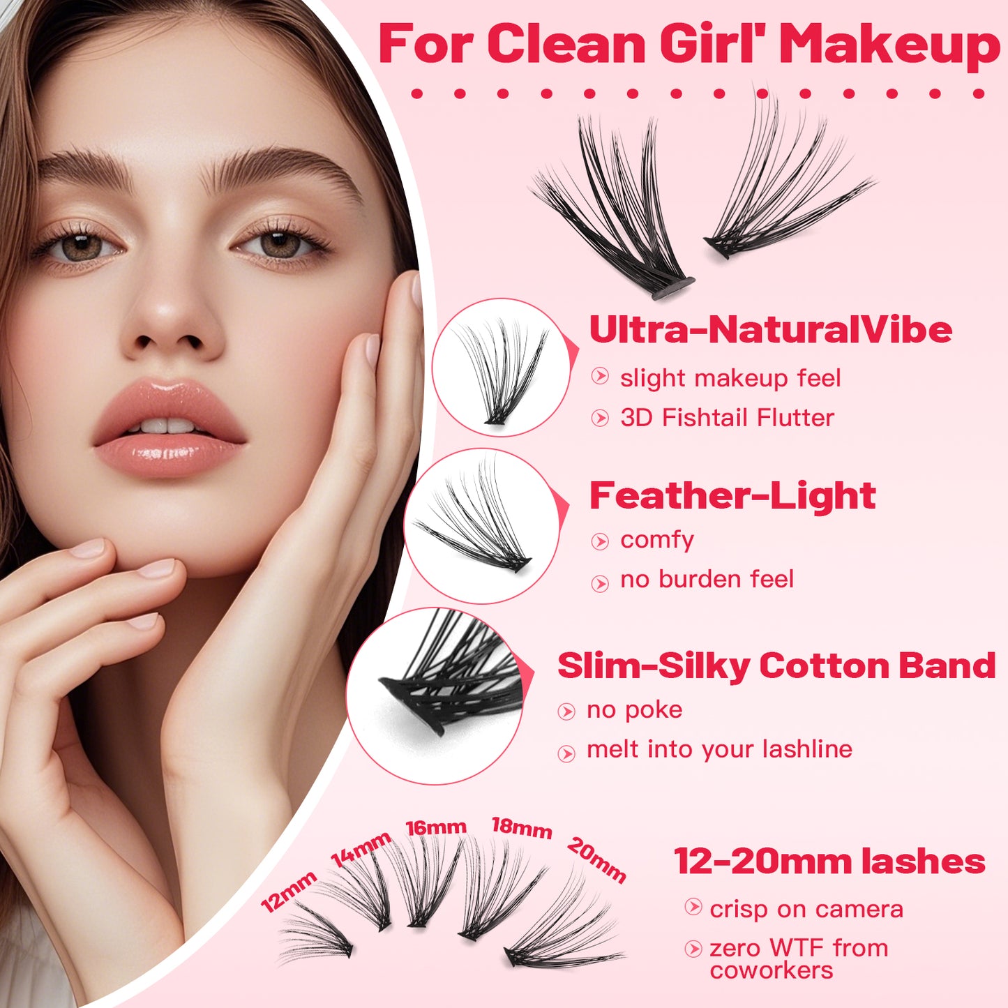 BODERMINCER 5 Packs 20D+40D Lash Clusters  1200pcs D Curl Lash Clusters Kit With Bond and Seal Tweezers