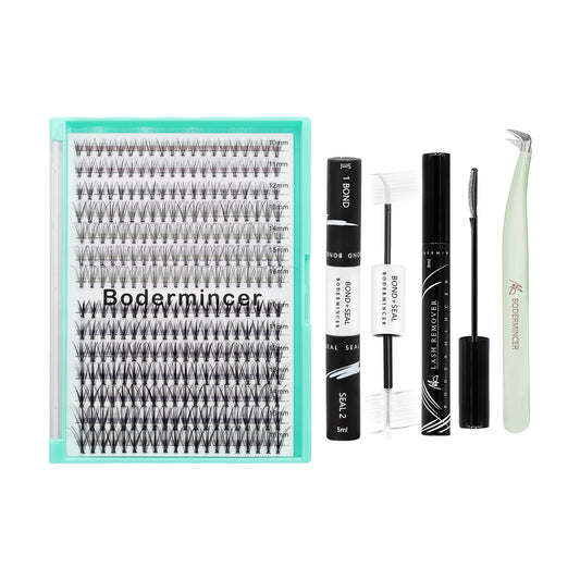 BODERMINCER Clear Bond Kit 10D+50D 10-11-12-13-14-15-16mm Mixed Lashes Clusters 280pcs Per Tray