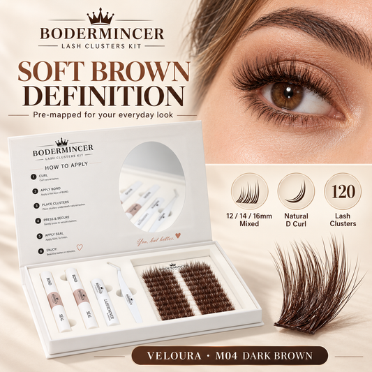 BODEMINCER Veloura-M04-Brown Pre-mapped Lash Clusters Kit  12-14-16mm Mixed D Curl