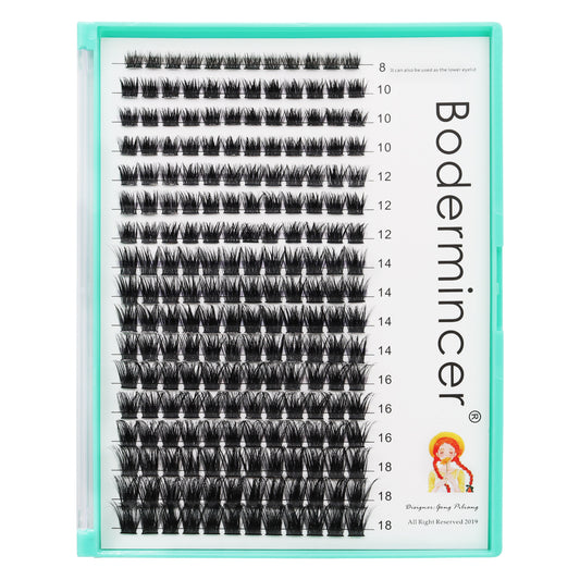 Bodermincner Lashes M01 Natural Black D Curl 8-10-12-14-16-18mm Mixed Tray 204pcs Cluster Lashes