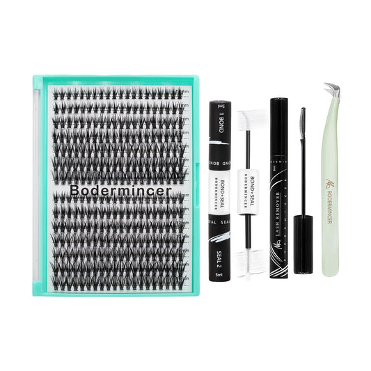 BODERMINCER Clear Bond Kit 40D+40D 10-11-12-13-14-15-16mm Mixed  Lashes Clusters 280pcs Per Tray