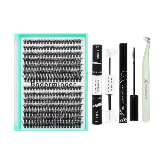 BODERMINCER 50D 10-11-12-13-14-15-16mm Mixed Lash Kit Tray Clear Bond Lashes Clusters