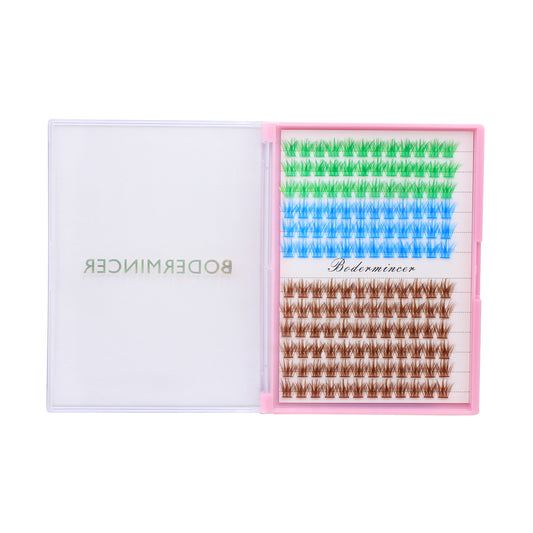 BODERMINCER Eyelashes Color Green+Blue+Brown Mixed C02# Lash Cluster 144pcs Large Tray Lash Cluster 12-14-16mm Mixed/14-16-18mm Mixed D Curl/DD Curl to Choose