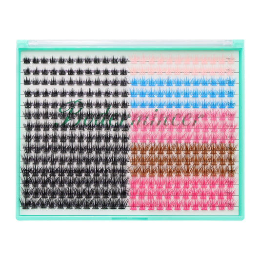 Bodermincer XXXL Tray D Curl M02# 8-10-12-14-16mm Mixed Color Black+10-12-14-16-18mm Mixed Light Pink +Blue +Light Rose +Brown+Rose Red Colors Lashes Clusters 336pcs Per Tray