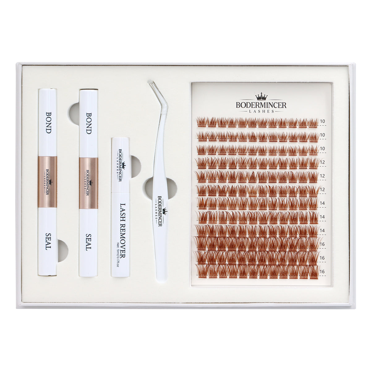 BODERMINCER Champagne Haze-M010 Light Brown Lash Clusters 10-12-14-16mm Mixed Eyelashes D Curl