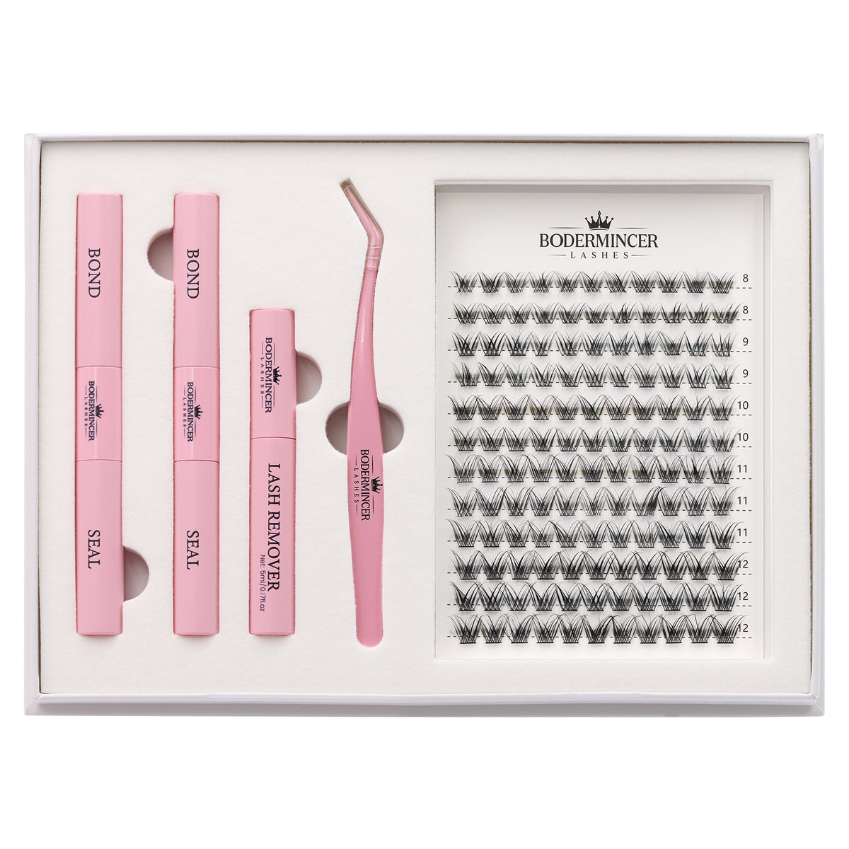 BODERMINCER M06# 8-9-10-11-12mm Mixed Lash Clusters Kit Natural D Curl