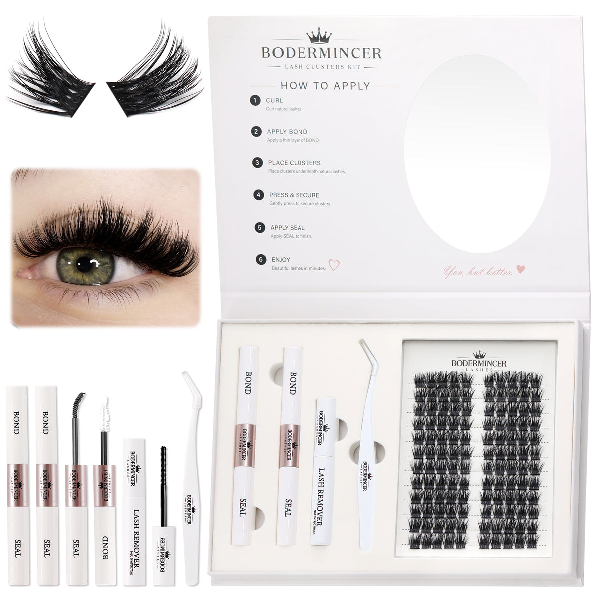 BODERMINCER Veloura-M04-Black 12-14-16mm Mixed Lash Clusters Kit