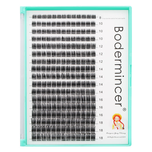 Bodermincner Lashes M09 Natural Black D Curl 8-10-12-14-16-18mm Mixed Tray 221pcs Cluster Lashes