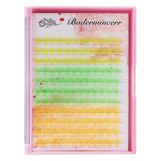 BODERMINCER Eyelashes C02# Yellow+Green+Orange Color Mixed Tray 132pcs Lash Cluster C Curl/D Curl/DD Curl 10mm-18mm to Choose