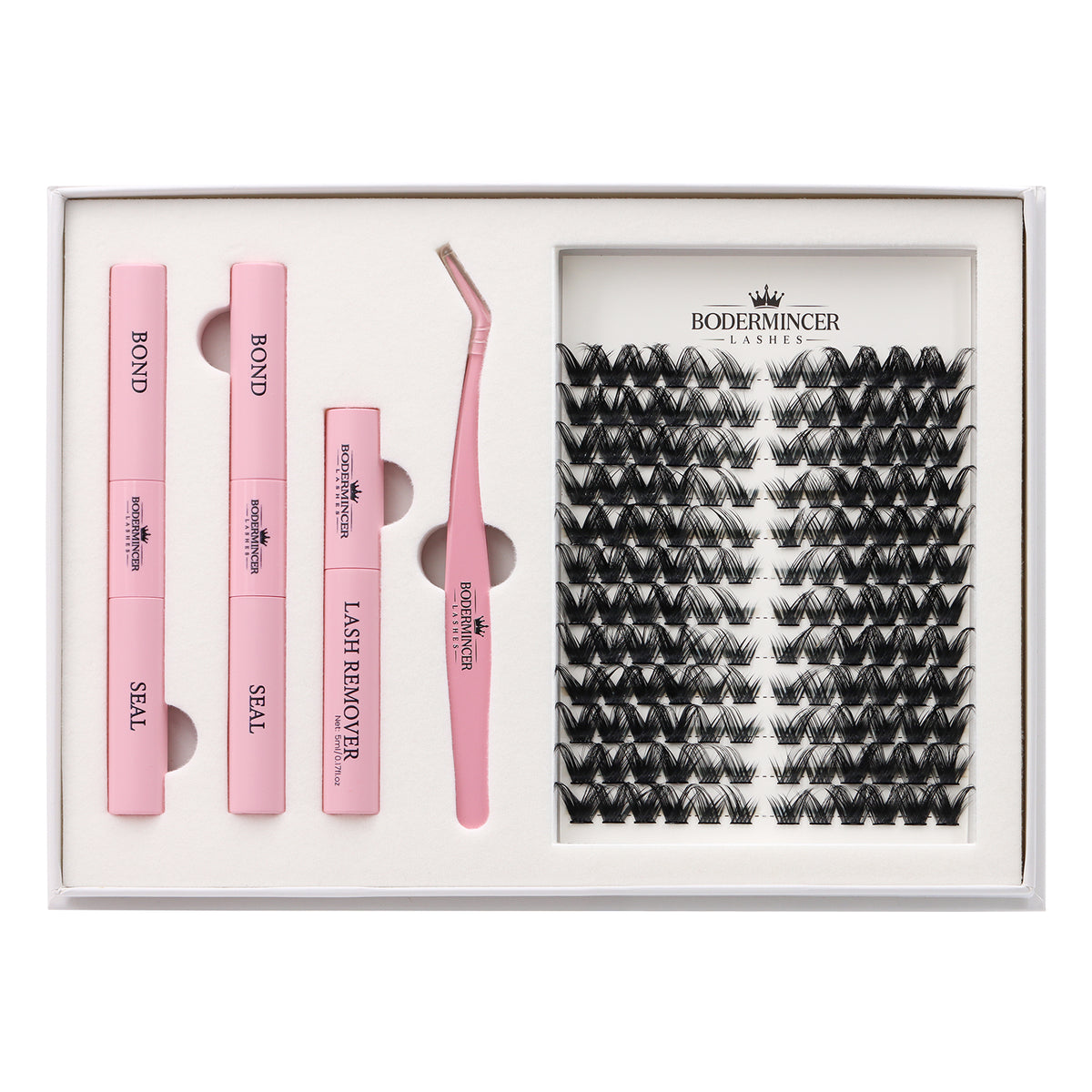 BODERMINCER Midnight Silk-XF02 Pre-mapped Lash Clusters Kit 8-16mm Mixed D Curl