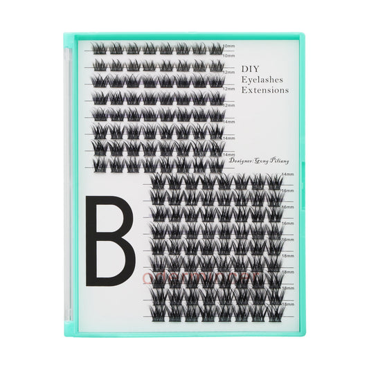 Bodermincer D Curl Color Black Lashes Clusters M05# 136pcs Per Tray 10-12-14-16-18mm Mixed Length