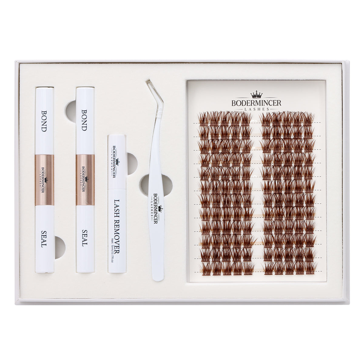 BODEMINCER Veloura-M04-Brown Pre-mapped Lash Clusters Kit  12-14-16mm Mixed D Curl