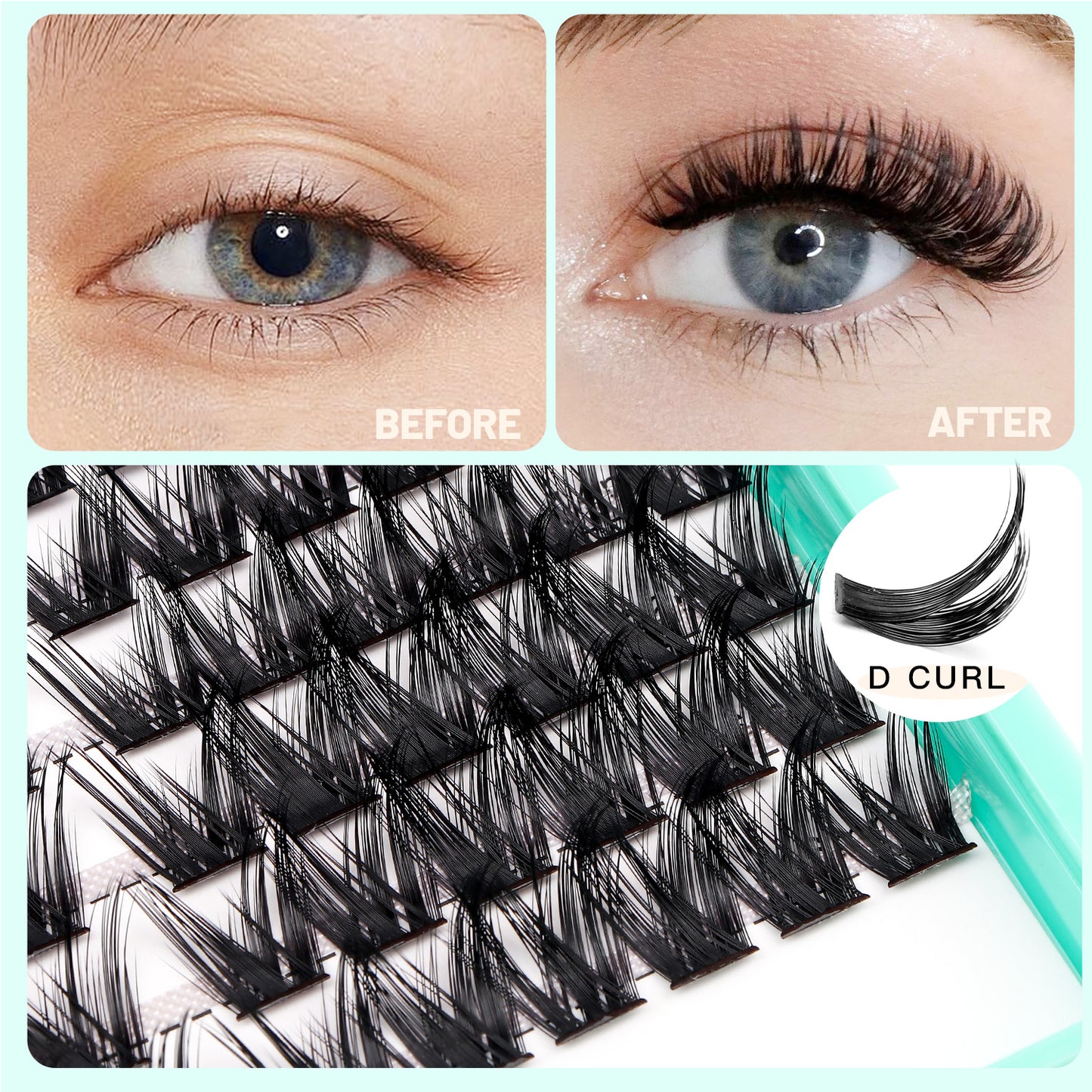 BODERMINCER Lashes Pre-mapped B30# 14-16-18-20mm Mixed Lash Kit With Bond and Seal ,Tweezers,Lash Remover