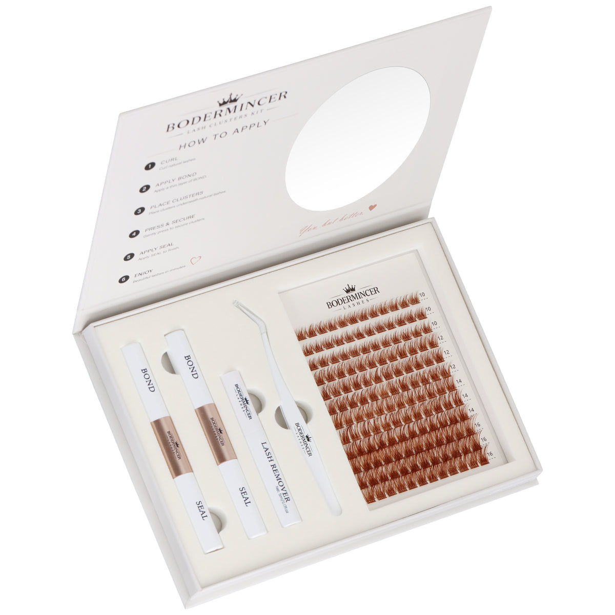 BODERMINCER Champagne Haze-M010 Light Brown Lash Clusters 10-12-14-16mm Mixed Eyelashes D Curl