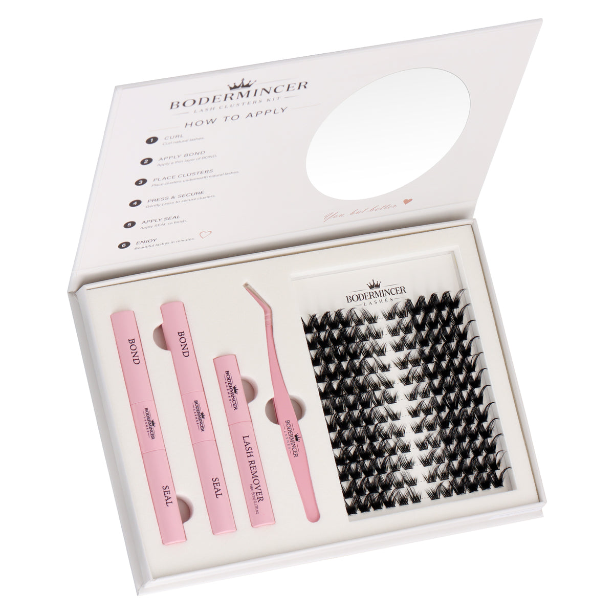 BODERMINCER Midnight Silk-XF02 Pre-mapped Lash Clusters Kit 8-16mm Mixed D Curl