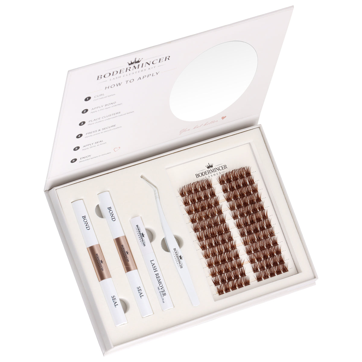BODEMINCER Veloura-M04-Brown Pre-mapped Lash Clusters Kit  12-14-16mm Mixed D Curl