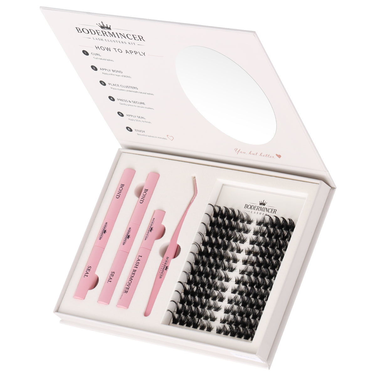 BODERMINCER Midnight Silk-XF02 Pre-mapped Lash Clusters Kit 8-16mm Mixed D Curl