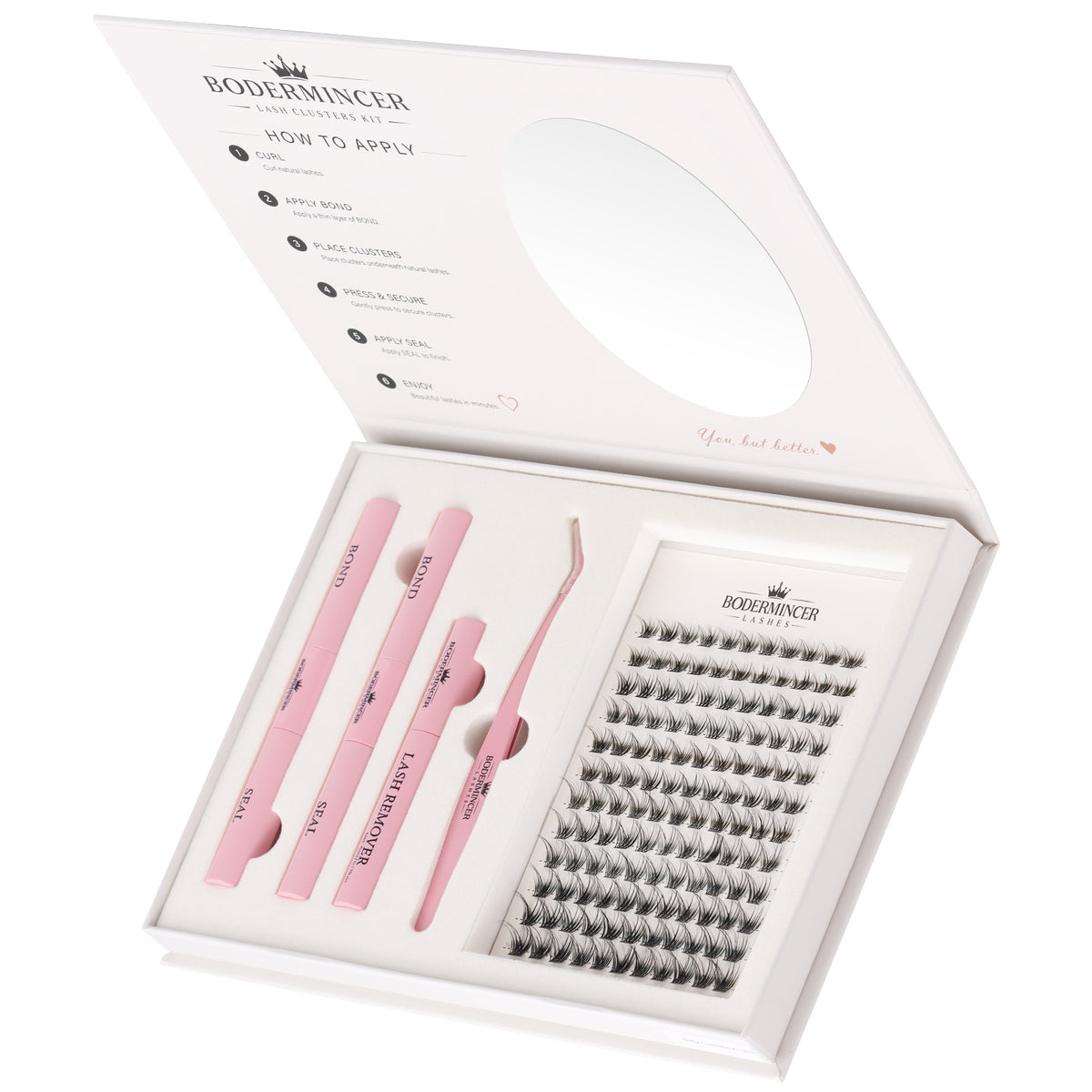 BODERMINCER M06# 8-9-10-11-12mm Mixed Lash Clusters Kit Natural D Curl