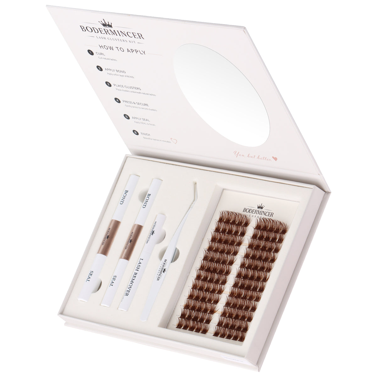 BODEMINCER Veloura-M04-Brown Pre-mapped Lash Clusters Kit  12-14-16mm Mixed D Curl