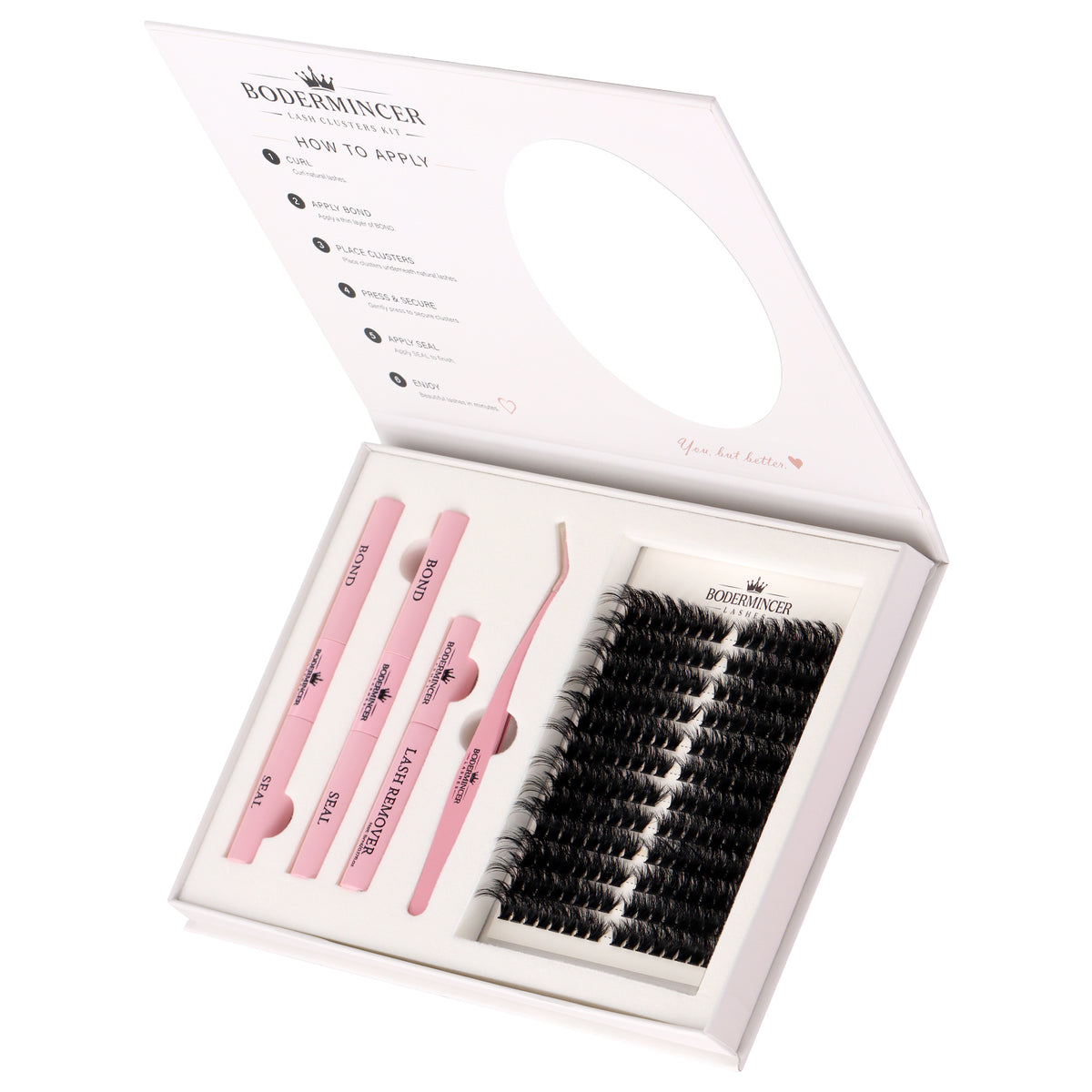 BODERMINCER Nuvella-Fluffy-100D Pre-mapped Lash Clusters Kit 8-16mm Mixed