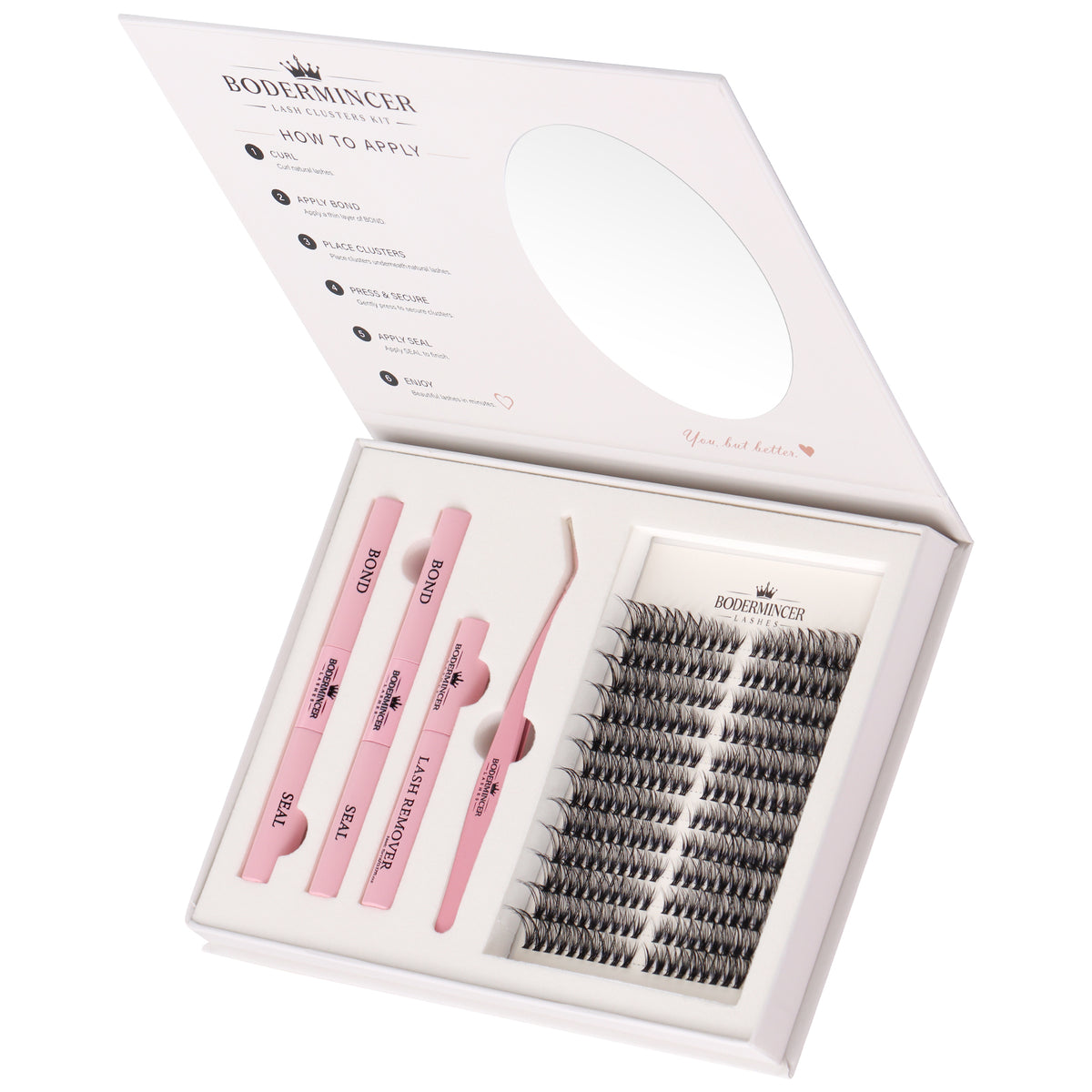 BODEMRINCER 30D Pre-mapped 8-16mm Mixed Individual Lash Clusters Kit D Curl