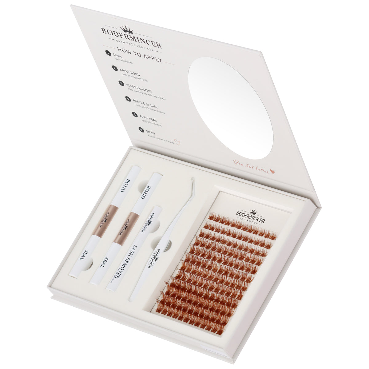 BODERMINCER Champagne Haze-M010 Light Brown Lash Clusters 10-12-14-16mm Mixed Eyelashes D Curl