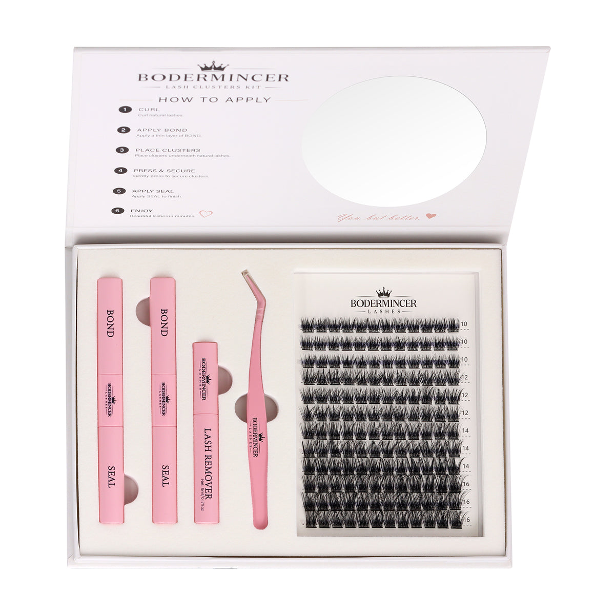 Champagne Haze-M010 Black Color Lash Clusters  10-12-14-16mm Mixed Lash Kit D Curl