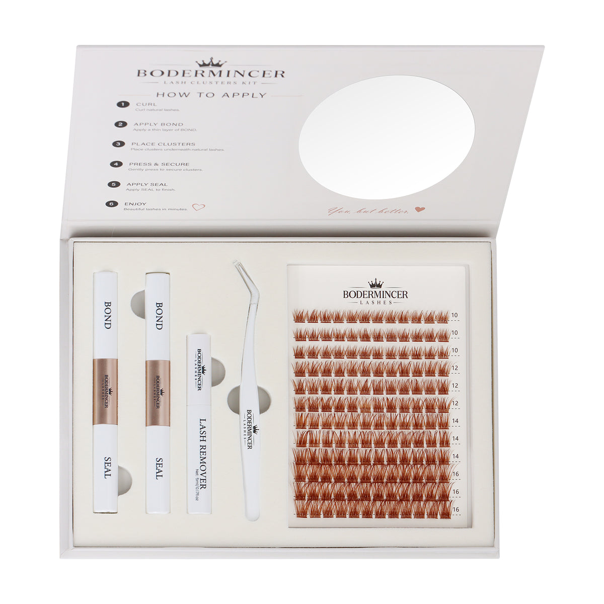 BODERMINCER Champagne Haze-M010 Light Brown Lash Clusters 10-12-14-16mm Mixed Eyelashes D Curl