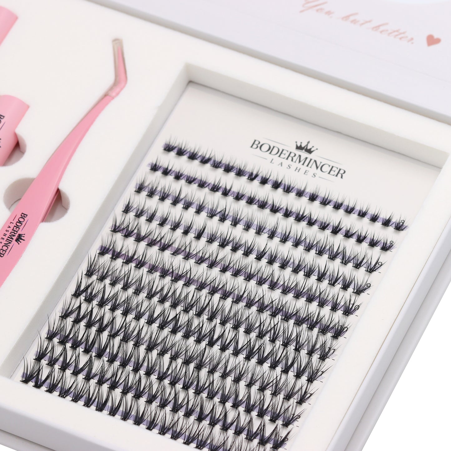 BODERMINCER 20D Lash Clusters Kit, CC Curl, 8-12mm Short Mixed Complete DIY kit with 2 Bond & Seal tubes, remover and lash tweezers.