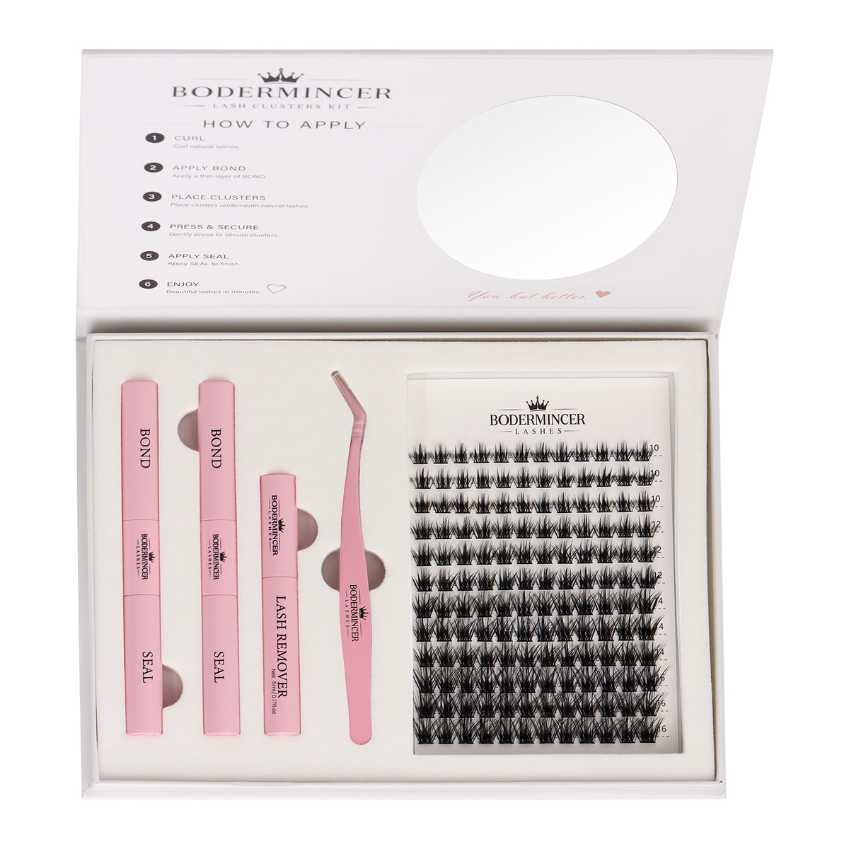 BODERMINCER Sunday Soft M02#  10-12-14-16mm Mixed Lash Clusters Kit D Curl