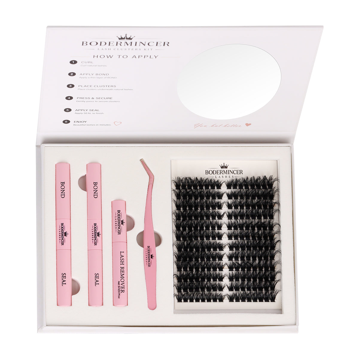 BODERMINCER Nuvella-Fluffy-100D Pre-mapped Lash Clusters Kit 8-16mm Mixed