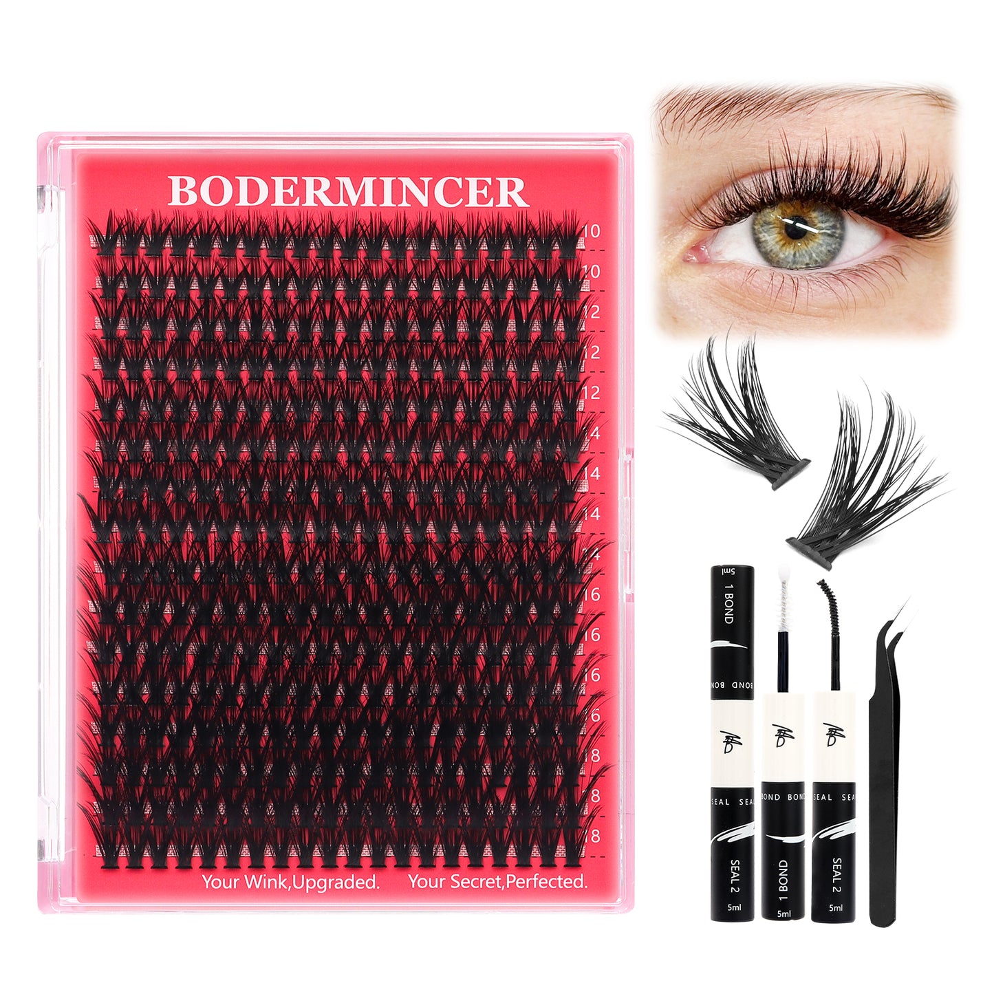 BODERMINCER 40D 10-12-14-16-18mm Mixed Individual Lash Clusters Kit  D curl
