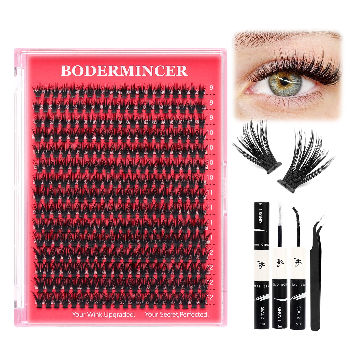 BODERMRINCER 40D 9-10-11-12mm Mixed individual Lash Clusters Kit D curl